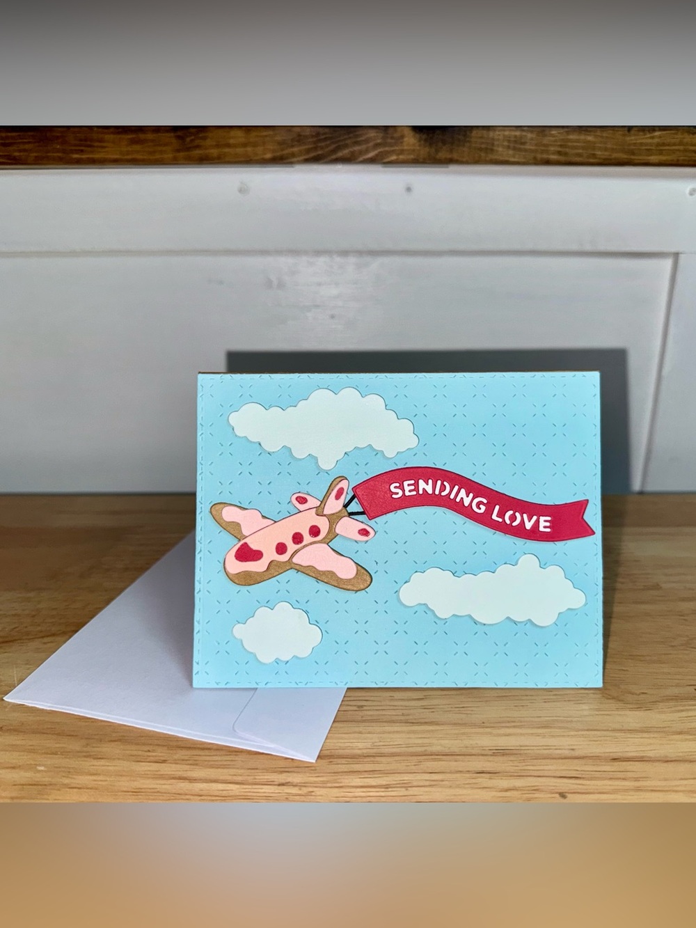 Sending Love Gingerbread Pink Airplane Card – Handmade Greeting Card